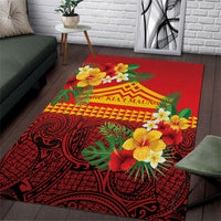Hawaii Ku Kia'i Mauna Area Rug Hibiscus Kakau Pattern LT9 Red - Polynesian Pride