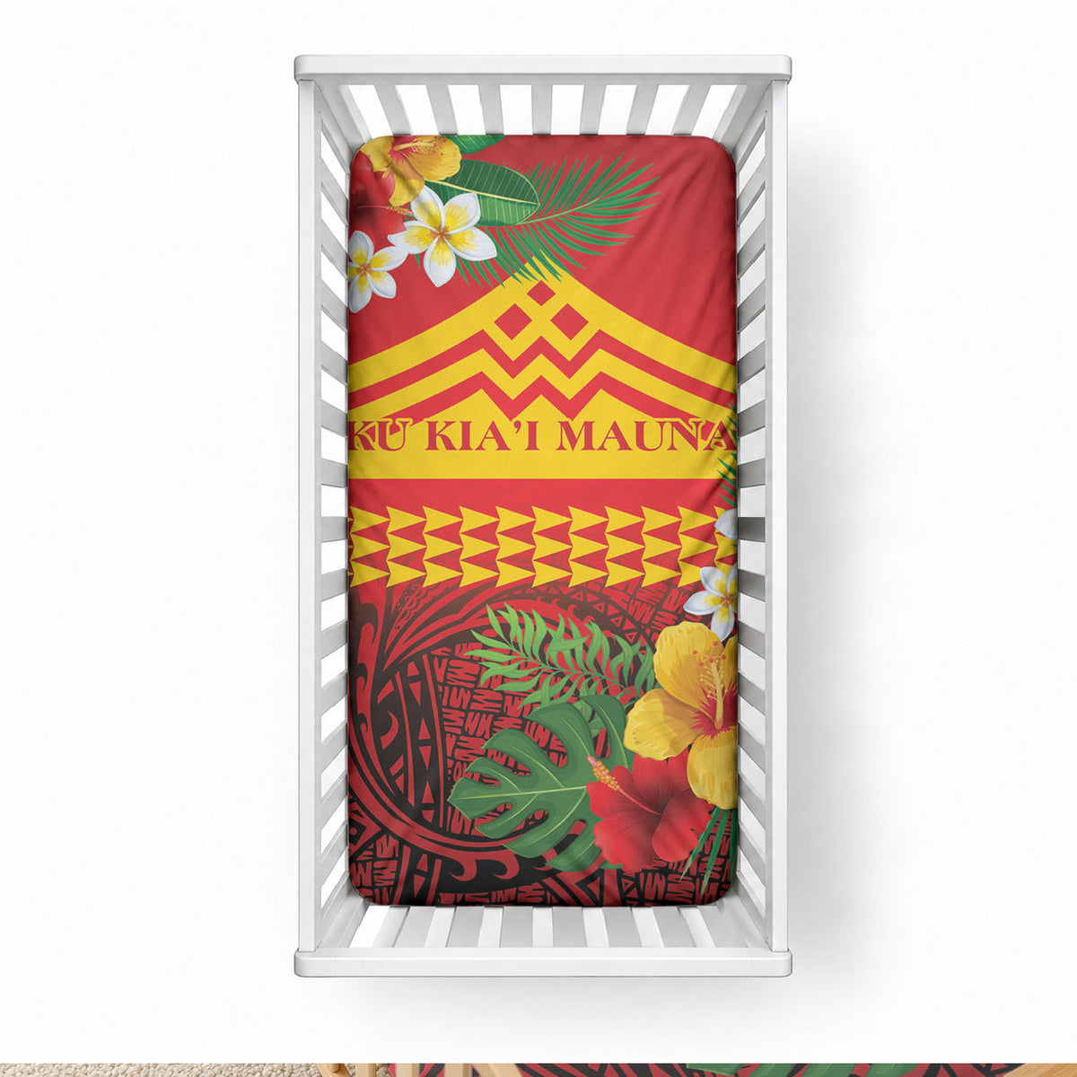 Hawaii Ku Kia'i Mauna Baby Bed Cover Hibiscus Kakau Pattern LT9 28 × 52 in Red - Polynesian Pride