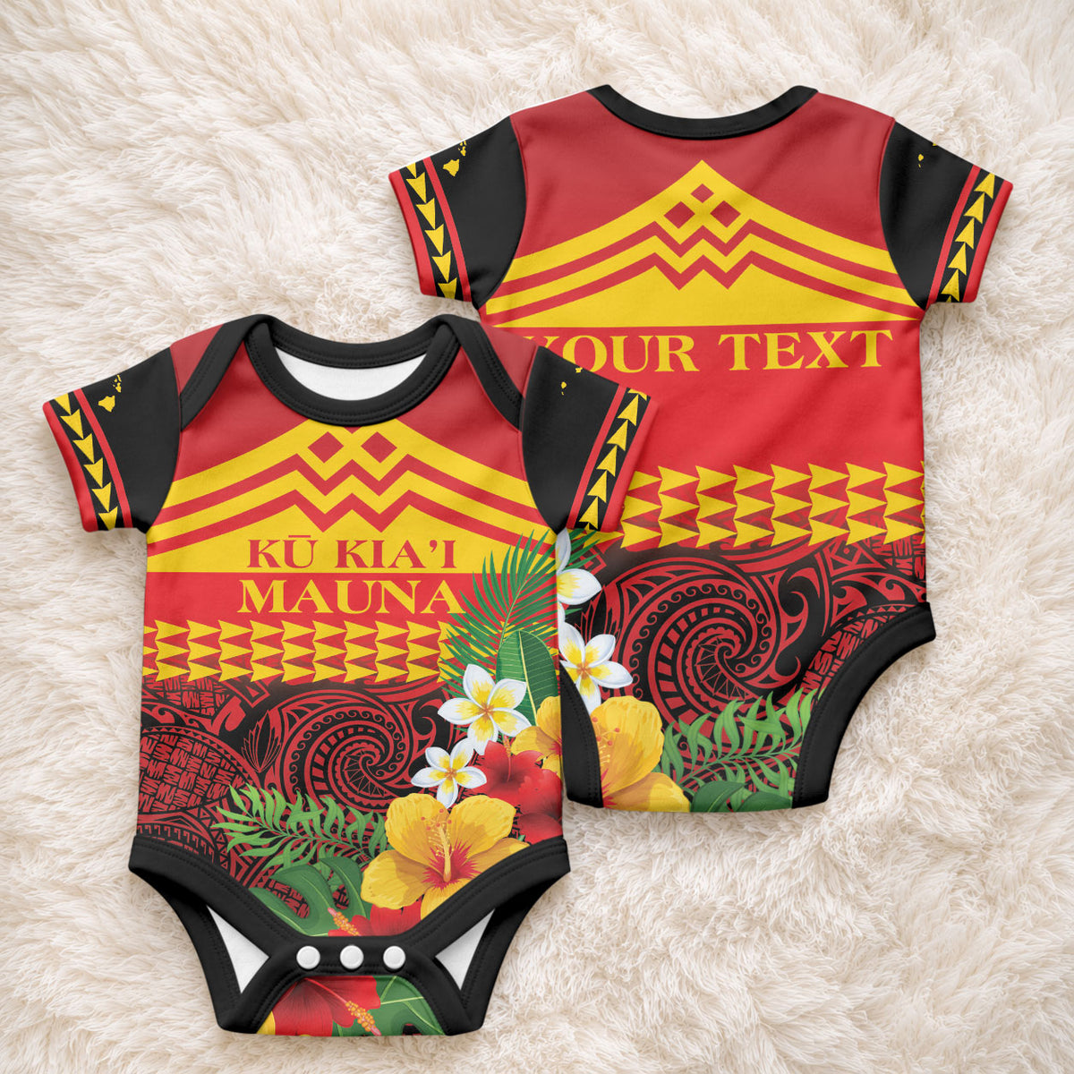 Hawaii Ku Kia'i Mauna Personalized Baby Onesie Hibiscus Kakau Pattern LT9 - Polynesian Pride