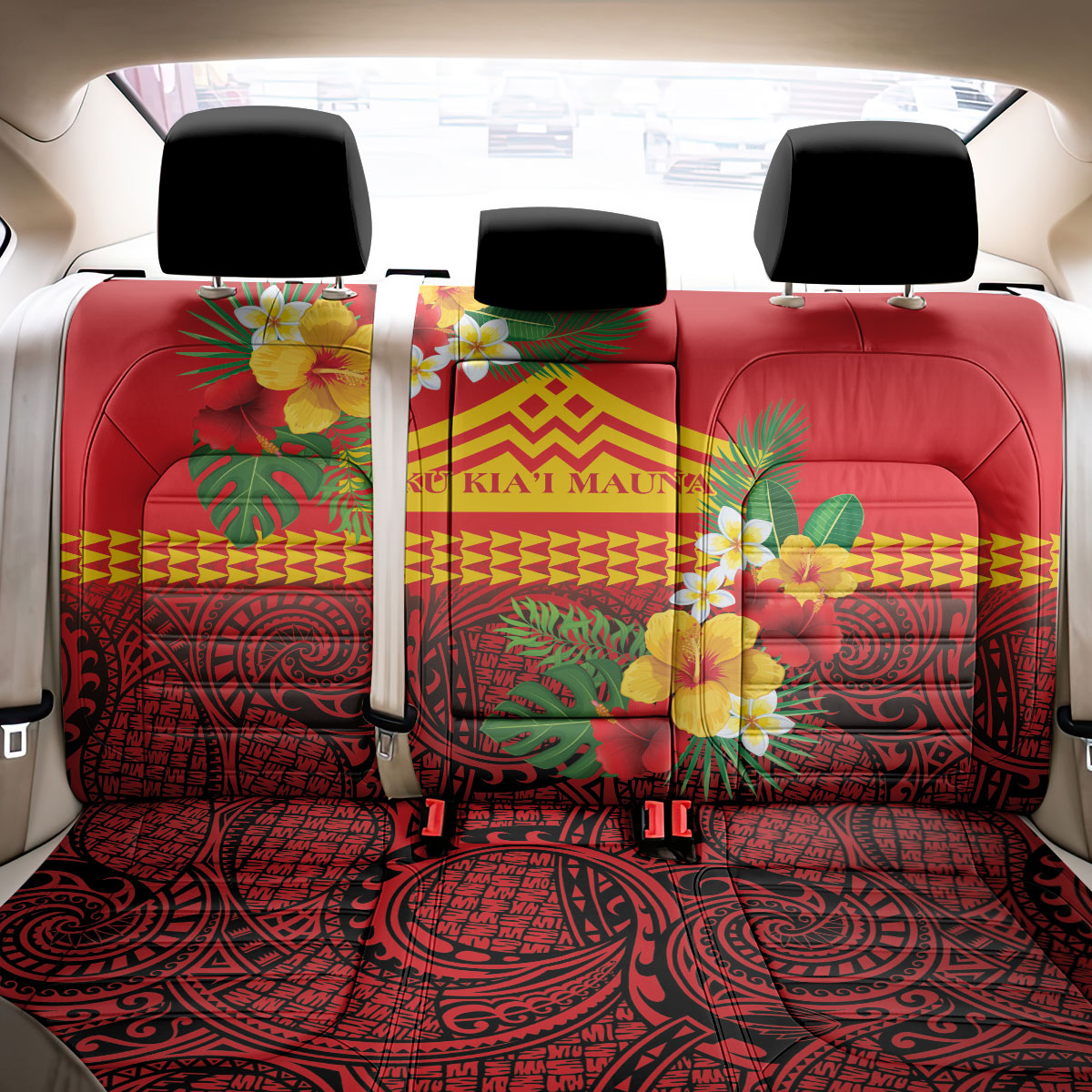 Hawaii Ku Kia'i Mauna Back Car Seat Cover Hibiscus Kakau Pattern LT9 - Polynesian Pride