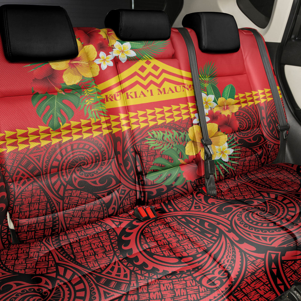 Hawaii Ku Kia'i Mauna Back Car Seat Cover Hibiscus Kakau Pattern LT9 - Polynesian Pride