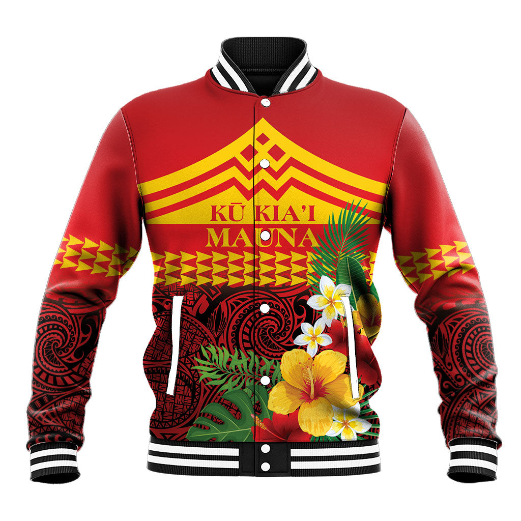 Hawaii Ku Kia'i Mauna Personalized Baseball Jacket Hibiscus Kakau Pattern LT9 Unisex Red - Polynesian Pride
