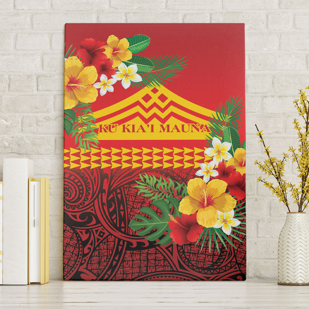 Hawaii Ku Kia'i Mauna Canvas Wall Art Hibiscus Kakau Pattern LT9 Without Frame Red - Polynesian Pride