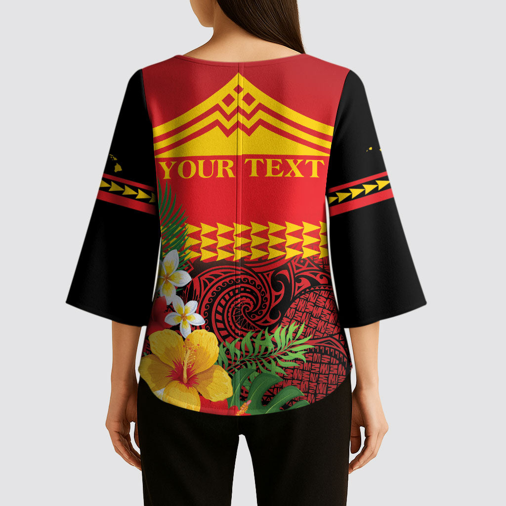 Hawaii Ku Kia'i Mauna Personalized Kimono Sleeve Blouse Hibiscus Kakau Pattern LT9 - Polynesian Pride