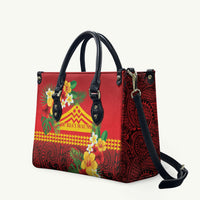 Hawaii Ku Kia'i Mauna Leather Bag Hibiscus Kakau Pattern LT9 Red - Polynesian Pride