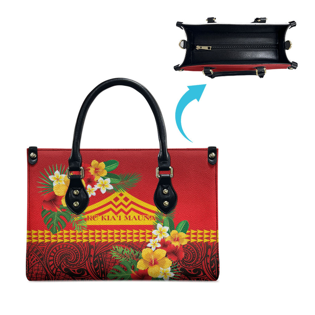 Hawaii Ku Kia'i Mauna Leather Bag Hibiscus Kakau Pattern LT9 - Polynesian Pride