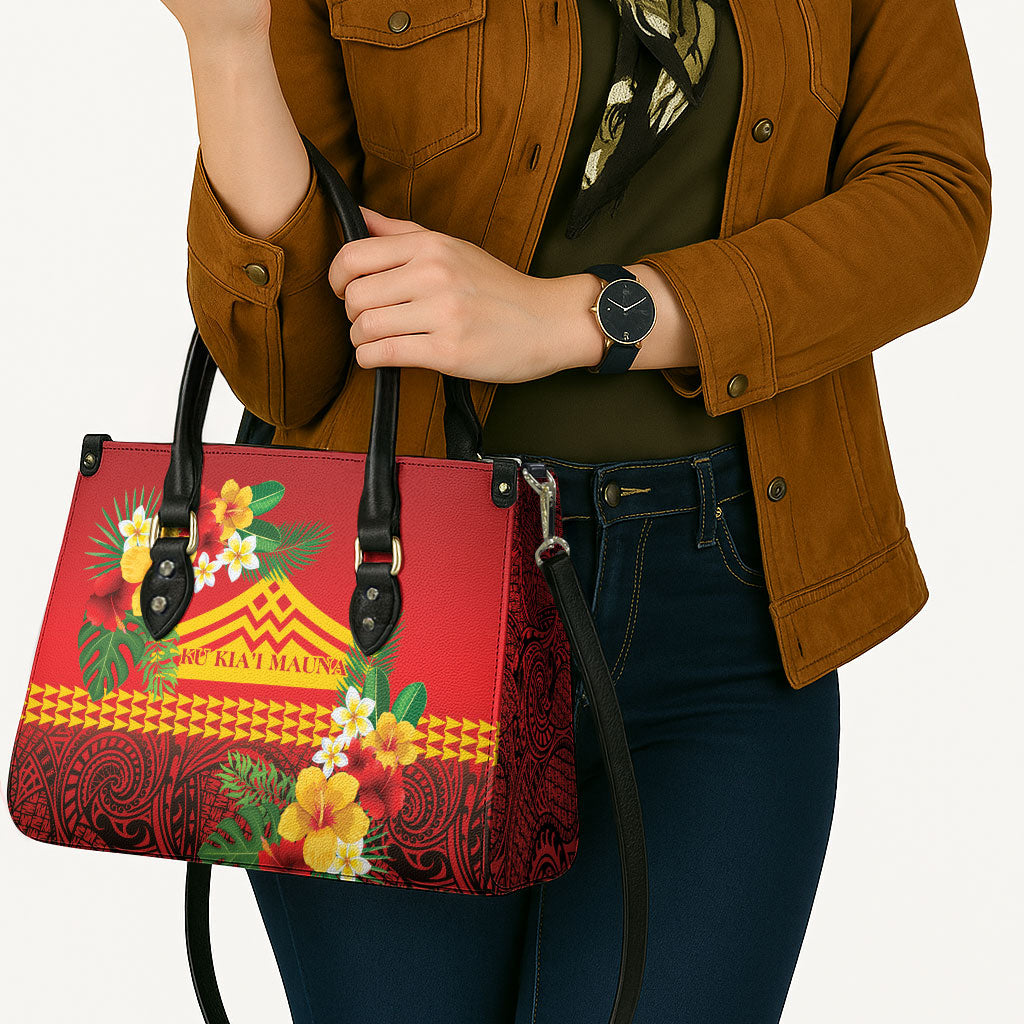 Hawaii Ku Kia'i Mauna Leather Bag Hibiscus Kakau Pattern LT9 - Polynesian Pride