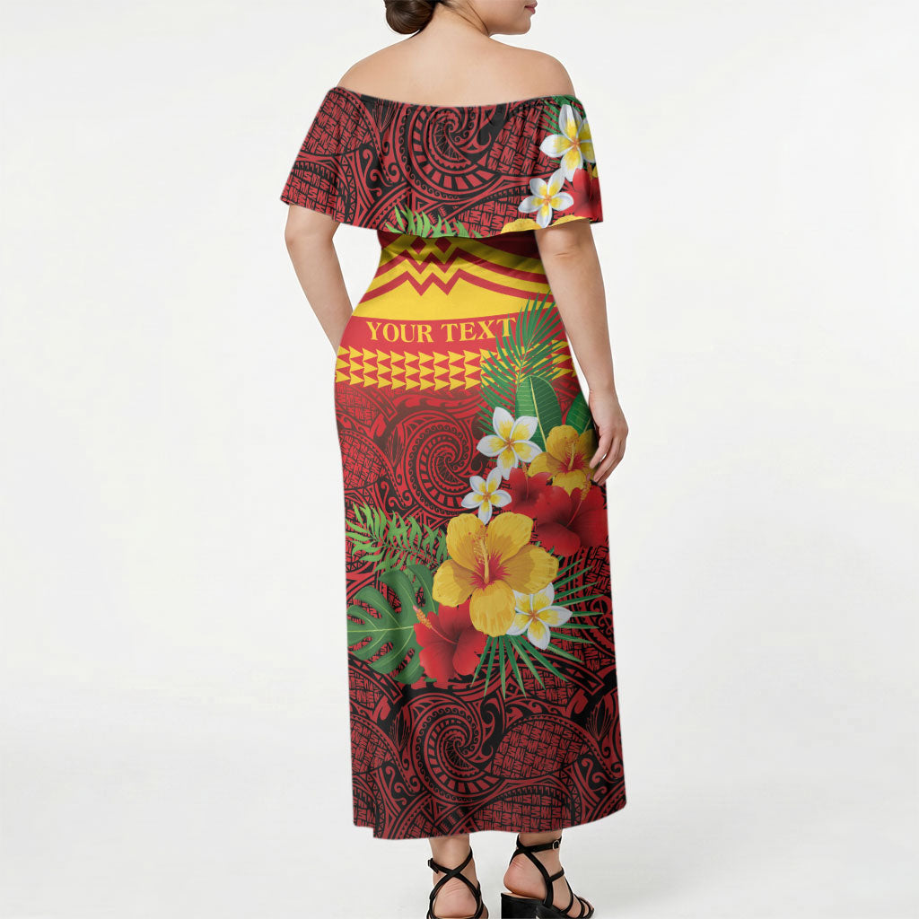 Hawaii Ku Kia'i Mauna Personalized Off Shoulder Maxi Dress Hibiscus Kakau Pattern LT9 - Polynesian Pride
