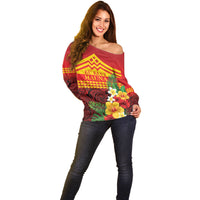 Hawaii Ku Kia'i Mauna Personalized Off Shoulder Sweater Hibiscus Kakau Pattern LT9 - Polynesian Pride