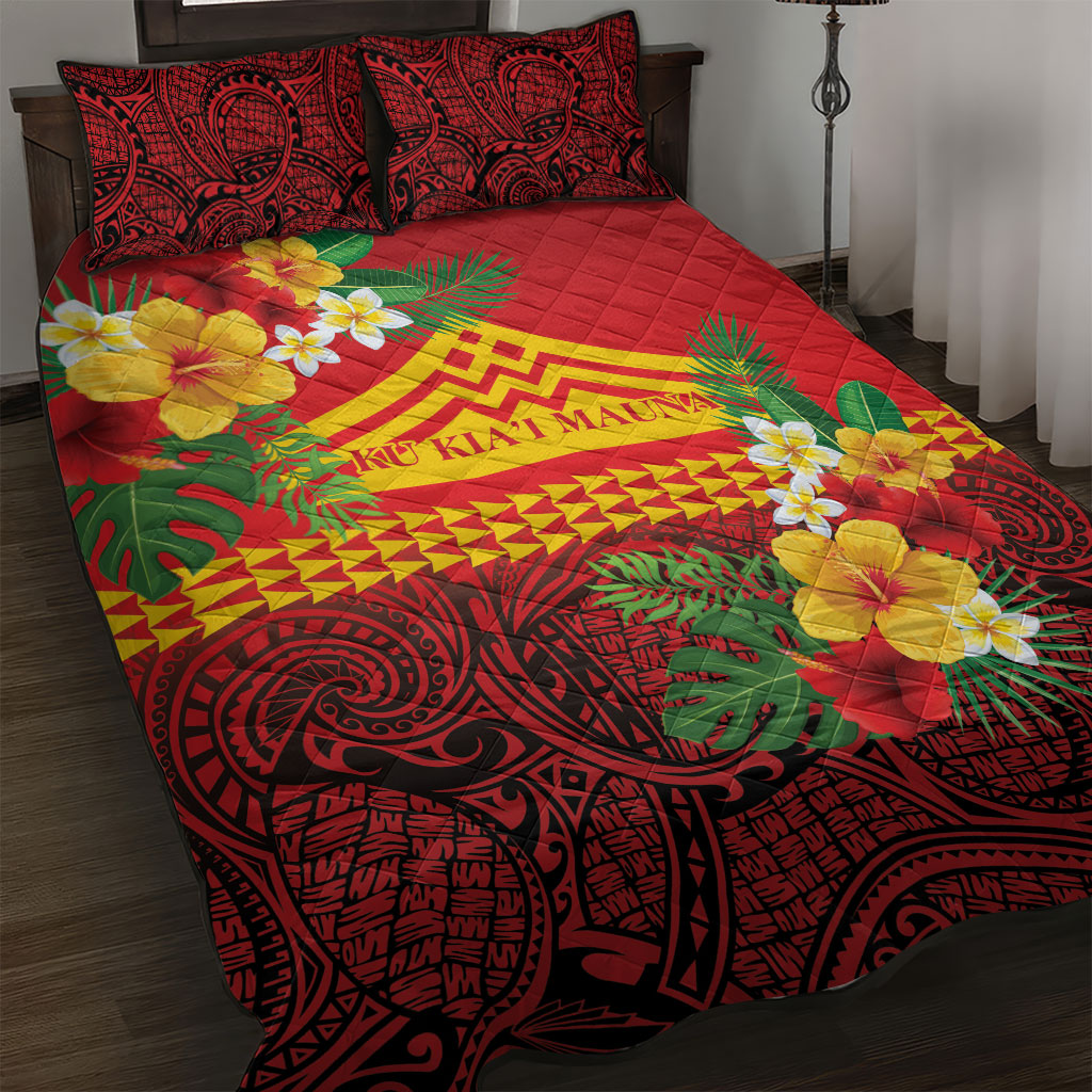 Hawaii Ku Kia'i Mauna Quilt Bed Set Hibiscus Kakau Pattern LT9 Red - Polynesian Pride