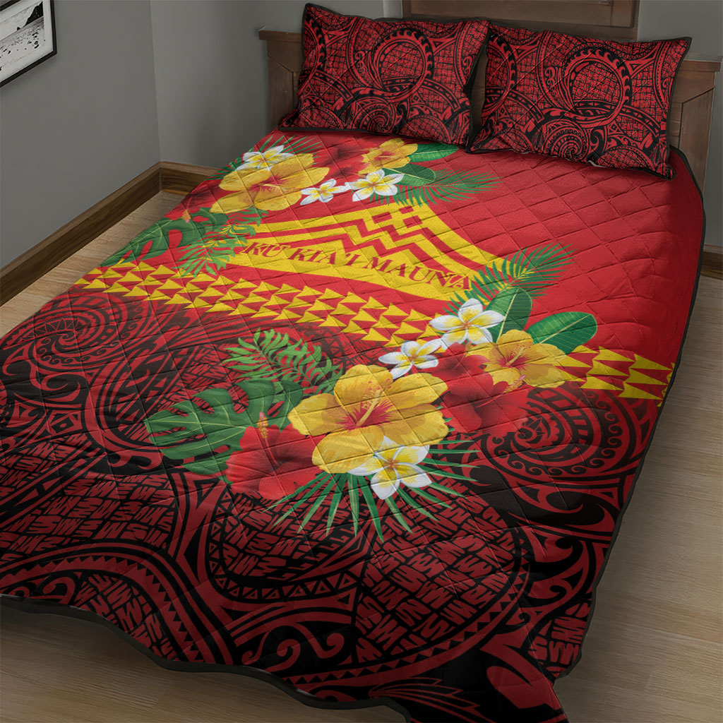 Hawaii Ku Kia'i Mauna Quilt Bed Set Hibiscus Kakau Pattern LT9 - Polynesian Pride