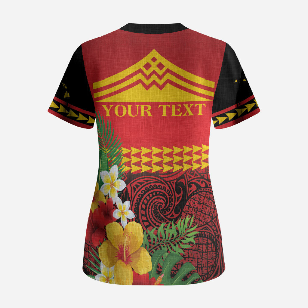 Hawaii Ku Kia'i Mauna Personalized Scrub Top Hibiscus Kakau Pattern LT9 - Polynesian Pride