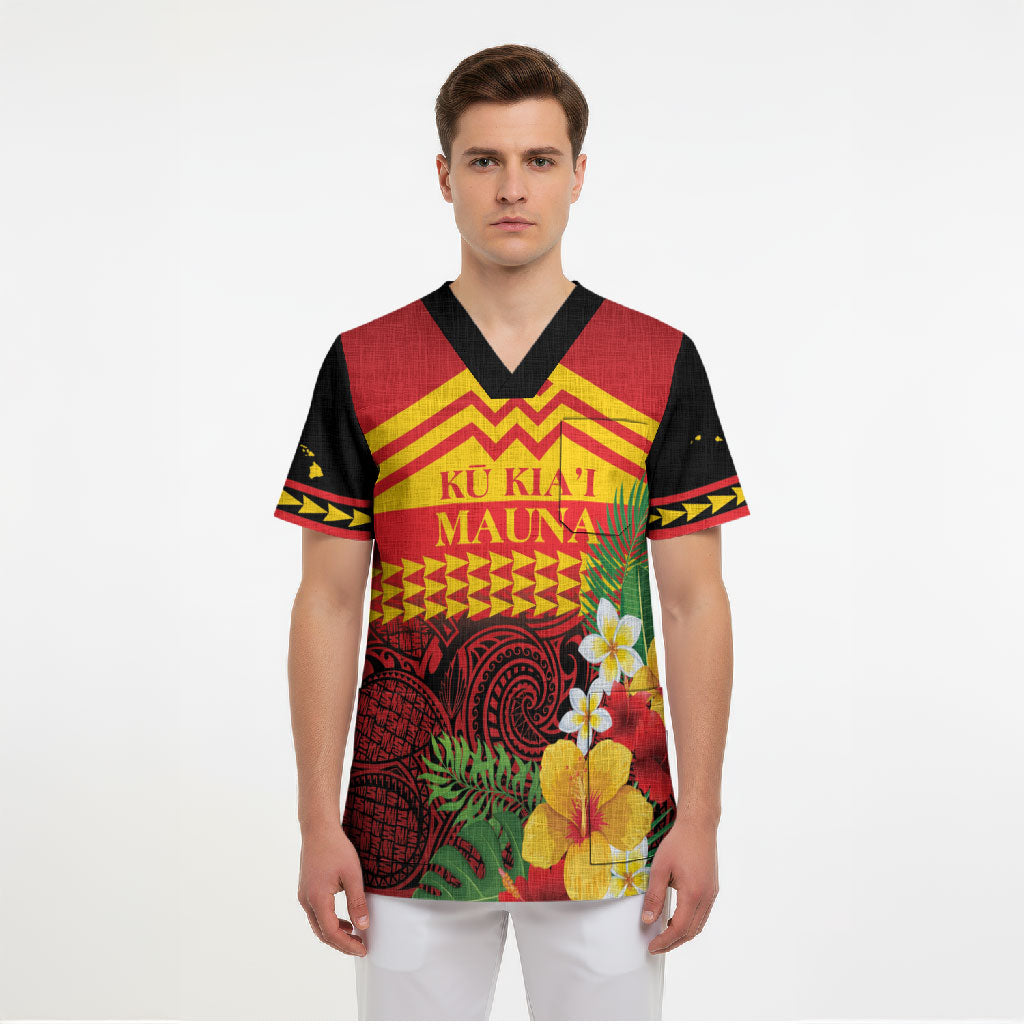 Hawaii Ku Kia'i Mauna Personalized Scrub Top Hibiscus Kakau Pattern LT9 - Polynesian Pride