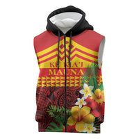 Hawaii Ku Kia'i Mauna Personalized Sleeveless Zip Hoodie Hibiscus Kakau Pattern LT9 Red - Polynesian Pride