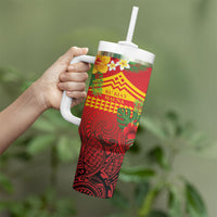 Hawaii Ku Kia'i Mauna Personalized Tumbler With Handle Hibiscus Kakau Pattern LT9 - Polynesian Pride
