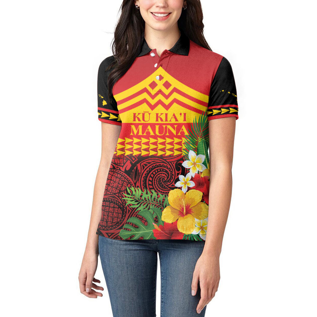 Hawaii Ku Kia'i Mauna Personalized Women Polo Shirt Hibiscus Kakau Pattern LT9 - Polynesian Pride