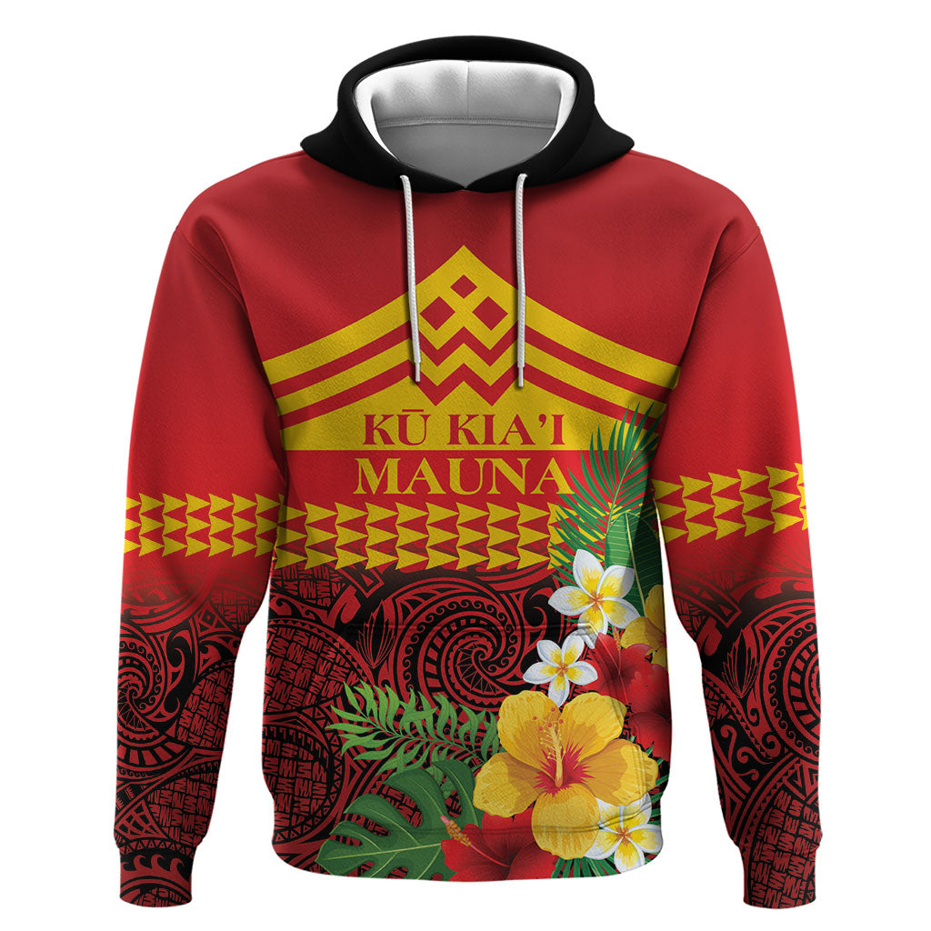 Hawaii Ku Kia'i Mauna Personalized Zip Hoodie Hibiscus Kakau Pattern LT9 Pullover Hoodie Red - Polynesian Pride