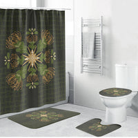 Hawaii Ohia Lehua Squares Bathroom Set Hawaiian Quilt Inspired Floral Pattern LT9 Bathroom Set (4 pcs) Green - Polynesian Pride