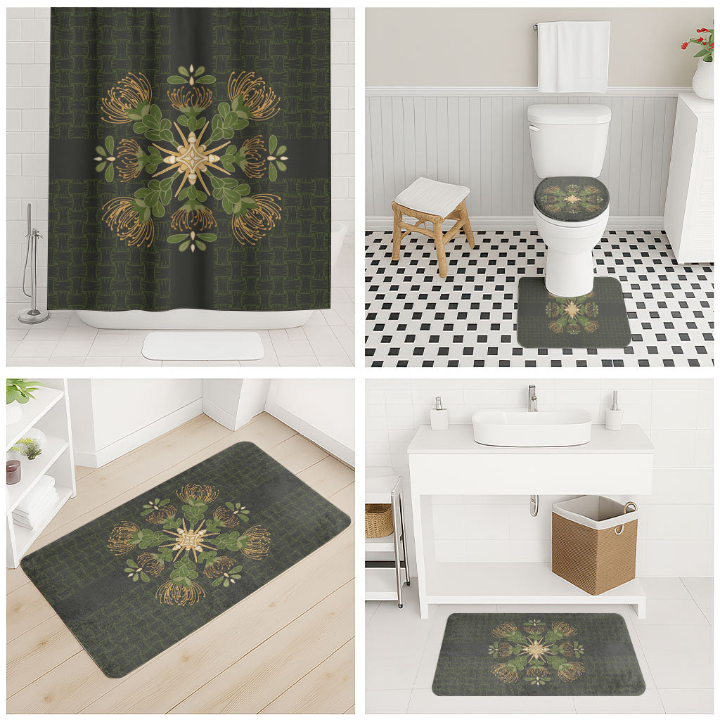 Hawaii Ohia Lehua Squares Bathroom Set Hawaiian Quilt Inspired Floral Pattern LT9 - Polynesian Pride