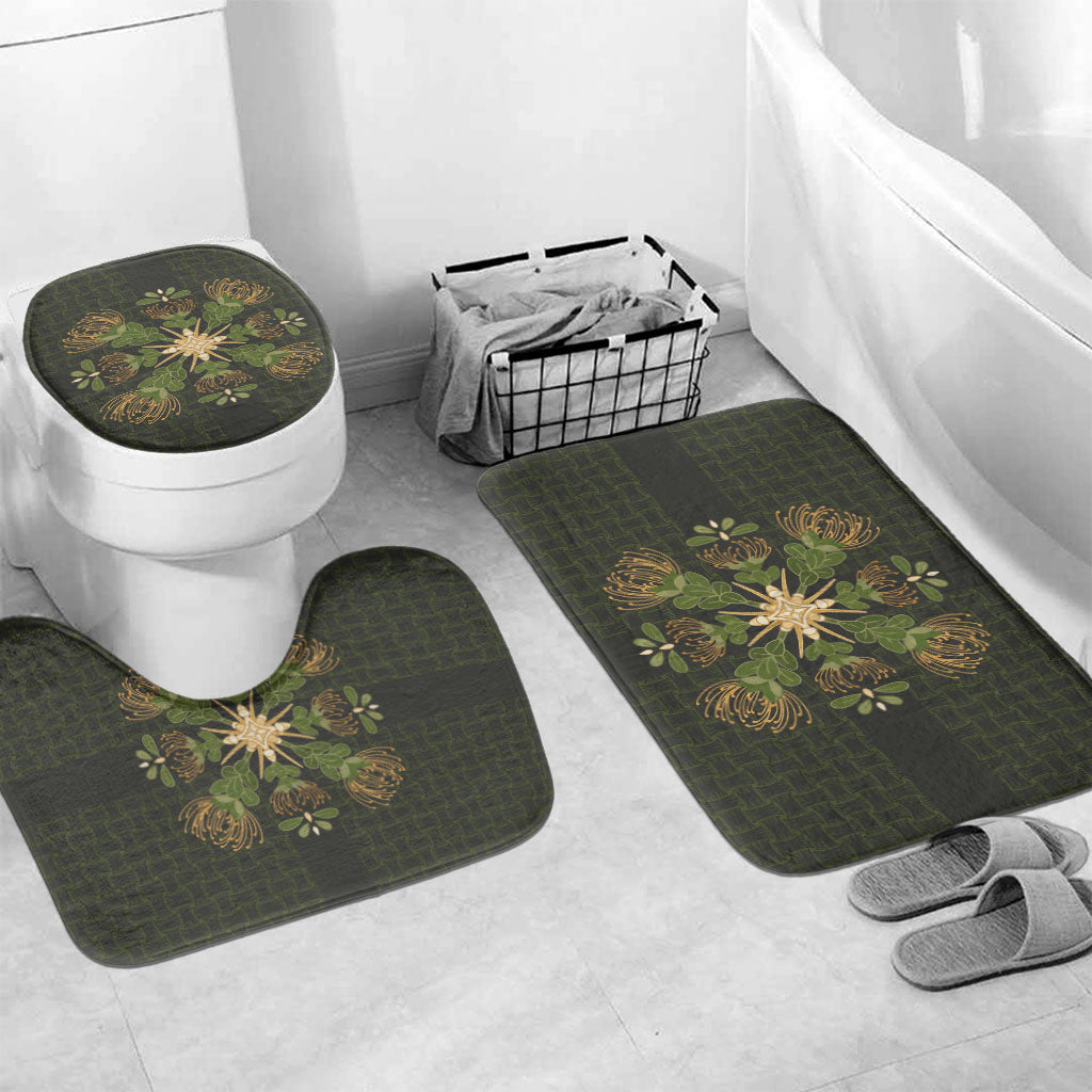Hawaii Ohia Lehua Squares Bathroom Set Hawaiian Quilt Inspired Floral Pattern LT9 Mat Set Only (3 pcs) One Size Green - Polynesian Pride