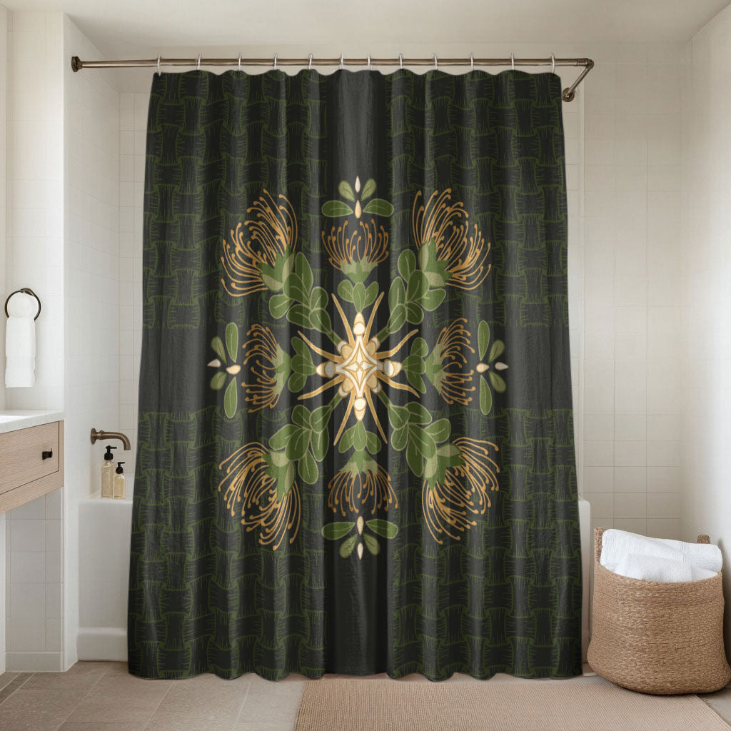 Hawaii Ohia Lehua Squares Bathroom Set Hawaiian Quilt Inspired Floral Pattern LT9 Shower Curtain Only Green - Polynesian Pride