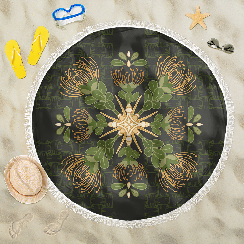 Hawaii Ohia Lehua Squares Beach Blanket Hawaiian Quilt Inspired Floral Pattern LT9 One Size 150cm Green - Polynesian Pride