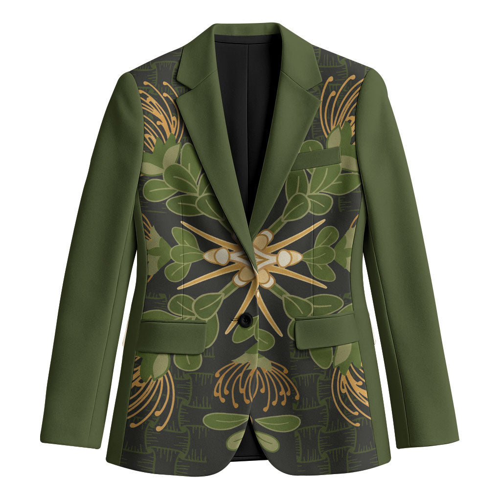 Hawaii Ohia Lehua Squares Blazer Hawaiian Quilt Inspired Floral Pattern LT9 Unisex Green - Polynesian Pride