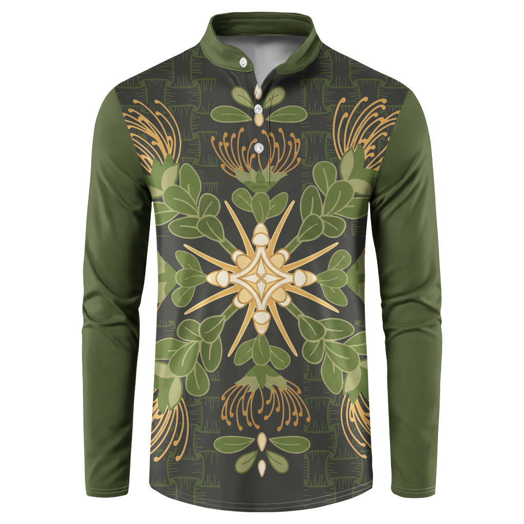 Hawaii Ohia Lehua Squares Button Sweatshirt Hawaiian Quilt Inspired Floral Pattern LT9 Green - Polynesian Pride