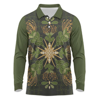 Hawaii Ohia Lehua Squares Long Sleeve Polo Shirt Hawaiian Quilt Inspired Floral Pattern LT9 Green - Polynesian Pride