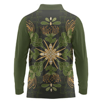 Hawaii Ohia Lehua Squares Long Sleeve Polo Shirt Hawaiian Quilt Inspired Floral Pattern LT9 - Polynesian Pride
