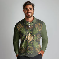 Hawaii Ohia Lehua Squares Long Sleeve Polo Shirt Hawaiian Quilt Inspired Floral Pattern LT9 - Polynesian Pride