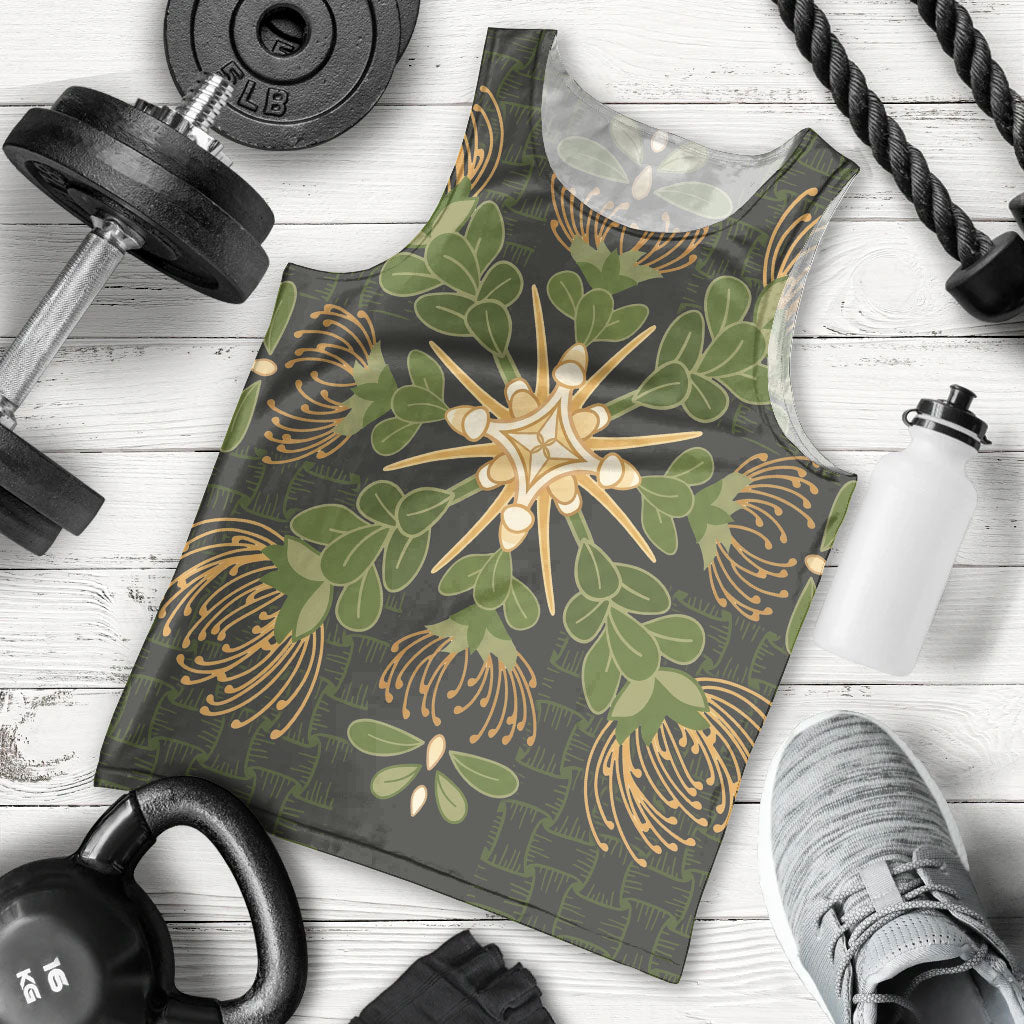 Hawaii Ohia Lehua Squares Men Tank Top Hawaiian Quilt Inspired Floral Pattern LT9 - Polynesian Pride