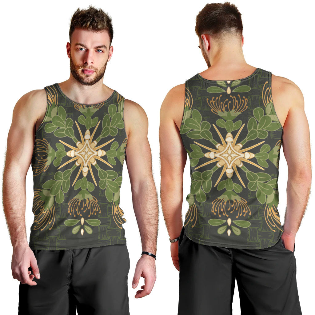 Hawaii Ohia Lehua Squares Men Tank Top Hawaiian Quilt Inspired Floral Pattern LT9 - Polynesian Pride