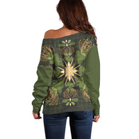 Hawaii Ohia Lehua Squares Off Shoulder Sweater Hawaiian Quilt Inspired Floral Pattern LT9 - Polynesian Pride