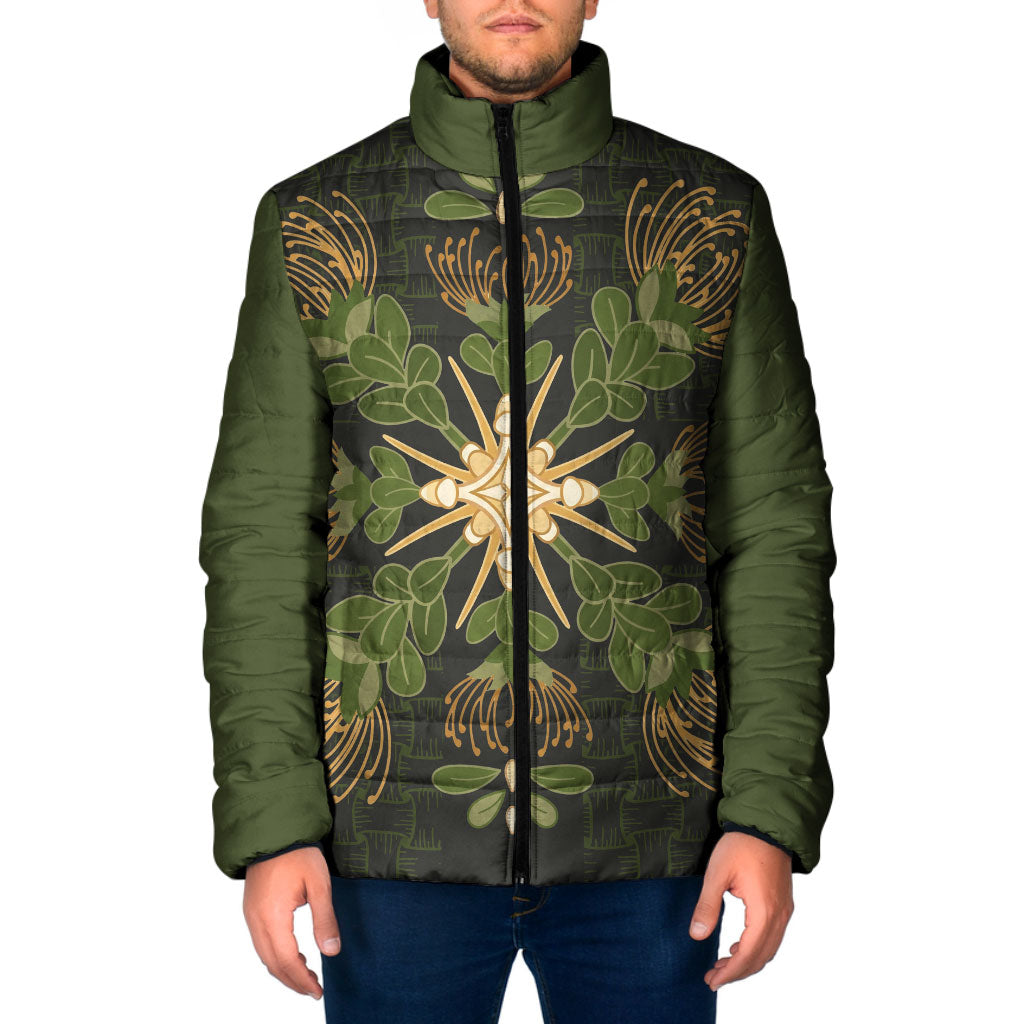 Hawaii Ohia Lehua Squares Padded Jacket Hawaiian Quilt Inspired Floral Pattern LT9 Men Green - Polynesian Pride