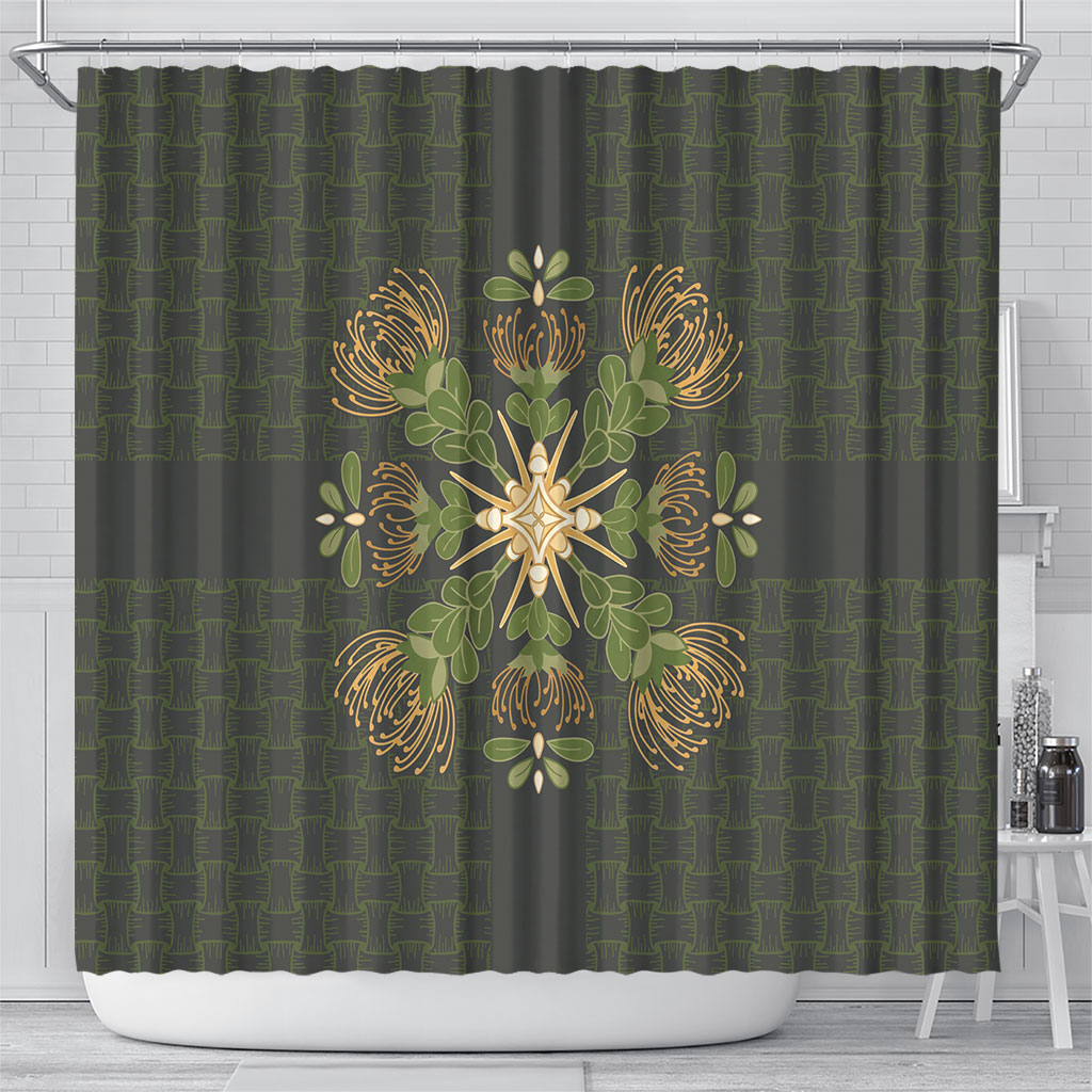 Hawaii Ohia Lehua Squares Shower Curtain Hawaiian Quilt Inspired Floral Pattern LT9 - Polynesian Pride