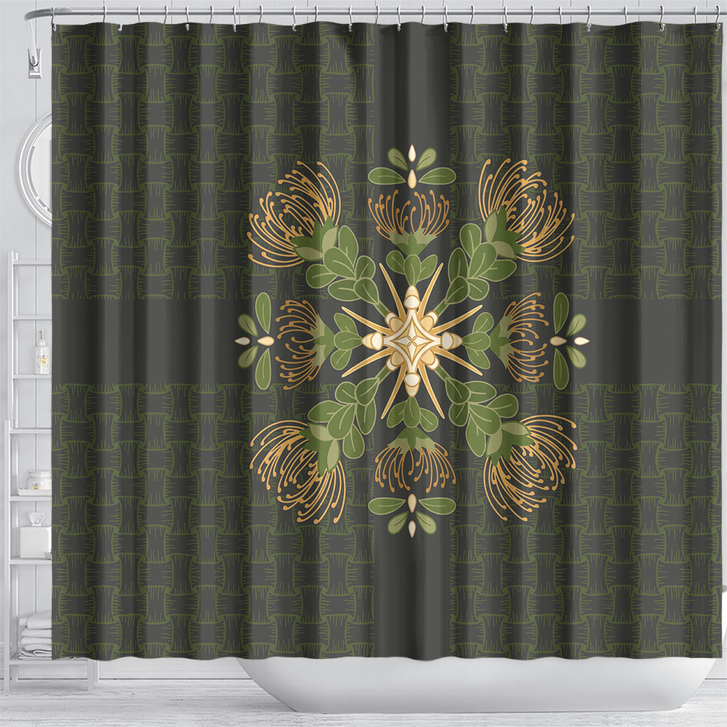 Hawaii Ohia Lehua Squares Shower Curtain Hawaiian Quilt Inspired Floral Pattern LT9 - Polynesian Pride