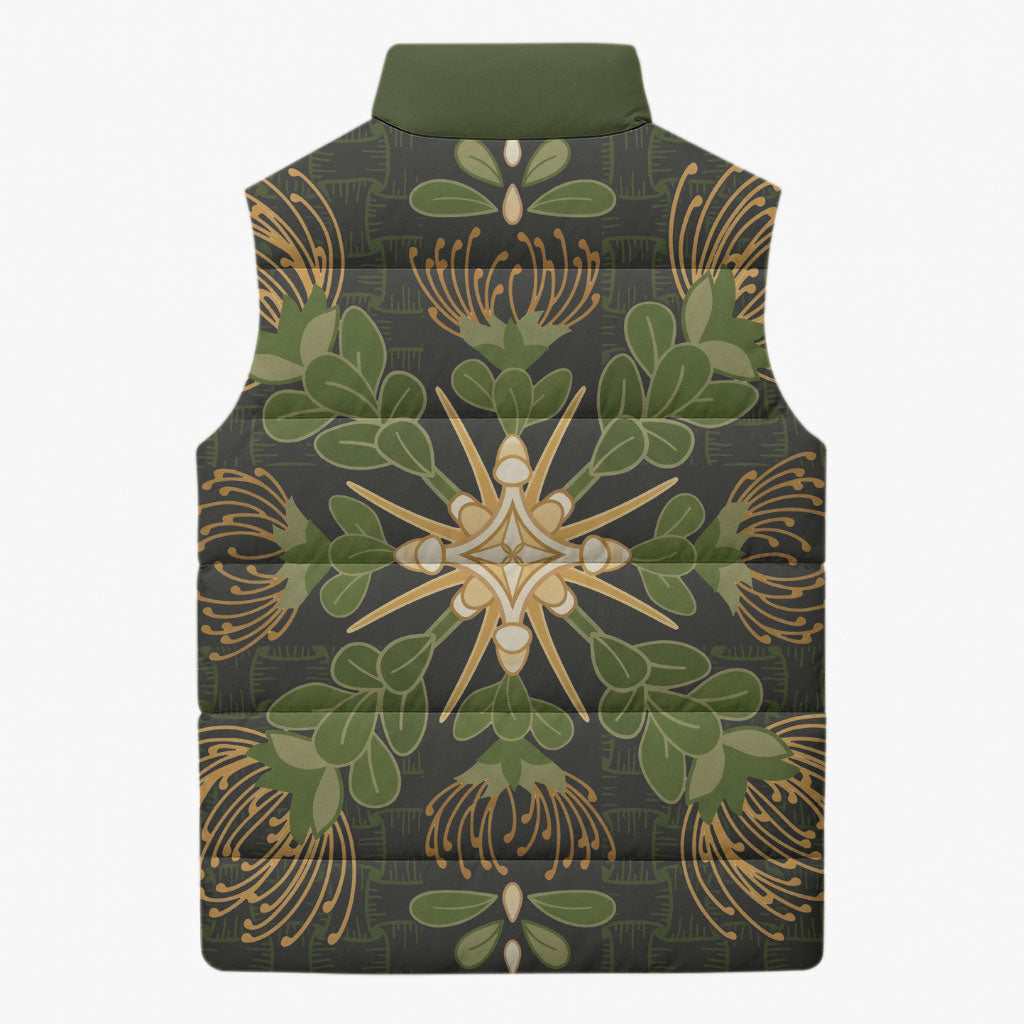 Hawaii Ohia Lehua Squares Sleeveless Puffer Jacket Hawaiian Quilt Inspired Floral Pattern LT9 - Polynesian Pride