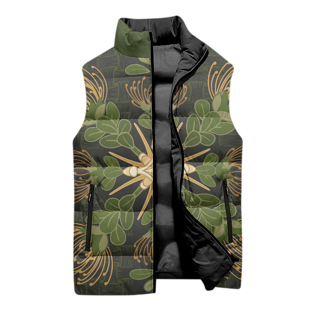 Hawaii Ohia Lehua Squares Sleeveless Puffer Jacket Hawaiian Quilt Inspired Floral Pattern LT9 - Polynesian Pride