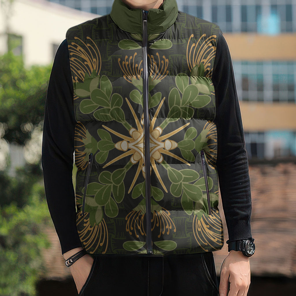 Hawaii Ohia Lehua Squares Sleeveless Puffer Jacket Hawaiian Quilt Inspired Floral Pattern LT9 - Polynesian Pride