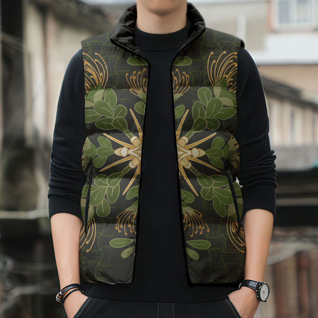 Hawaii Ohia Lehua Squares Sleeveless Puffer Jacket Hawaiian Quilt Inspired Floral Pattern LT9 - Polynesian Pride