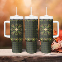 Hawaii Ohia Lehua Squares Tumbler With Handle Hawaiian Quilt Inspired Floral Pattern LT9 - Polynesian Pride