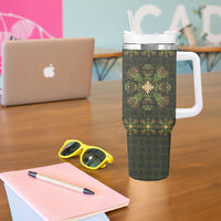 Hawaii Ohia Lehua Squares Tumbler With Handle Hawaiian Quilt Inspired Floral Pattern LT9 - Polynesian Pride