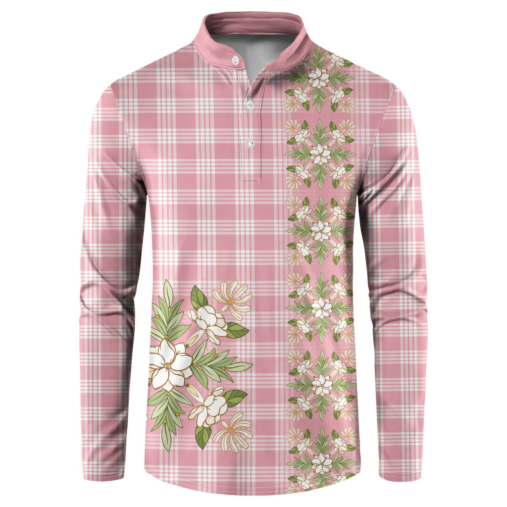 Akala Hamele Hawai'i Palaka Squares Maile Leaf Button Sweatshirt Flowers Hawaiian Quilt Patterns LT9 Dusty Rose - Polynesian Pride