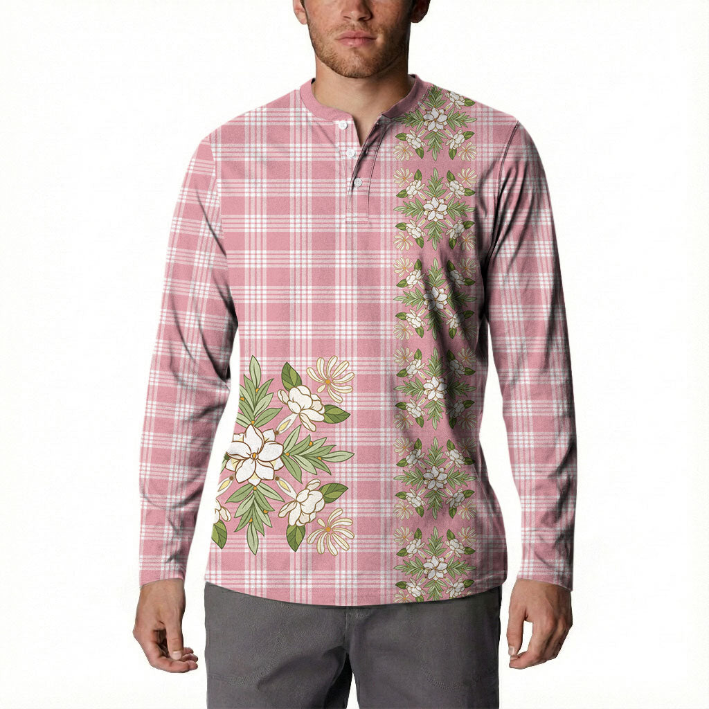 Akala Hamele Hawai'i Palaka Squares Maile Leaf Button Sweatshirt Flowers Hawaiian Quilt Patterns LT9 - Polynesian Pride