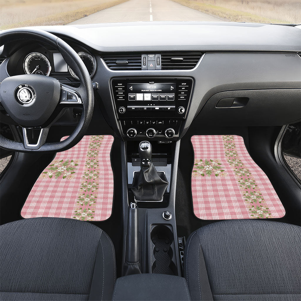 Akala Hamele Hawai'i Palaka Squares Maile Leaf Car Mats Flowers Hawaiian Quilt Patterns LT9 Set 2pcs - Front Dusty Rose - Polynesian Pride