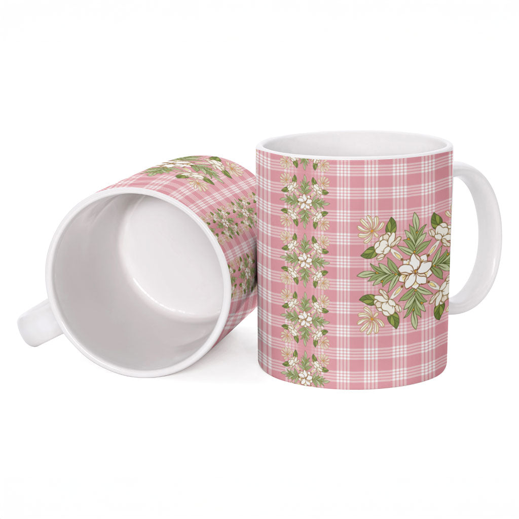 Akala Hamele Hawai'i Palaka Squares Maile Leaf Ceramic Mug Flowers Hawaiian Quilt Patterns LT9 - Polynesian Pride