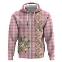 Akala Hamele Hawai'i Palaka Squares Maile Leaf Hoodie Flowers Hawaiian Quilt Patterns LT9 Zip Hoodie Dusty Rose - Polynesian Pride