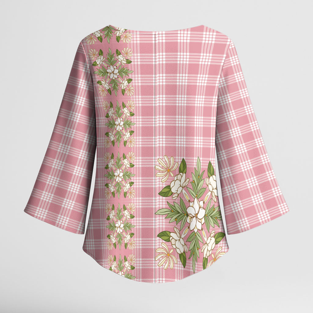 Akala Hamele Hawai'i Palaka Squares Maile Leaf Kimono Sleeve Blouse Flowers Hawaiian Quilt Patterns LT9 - Polynesian Pride