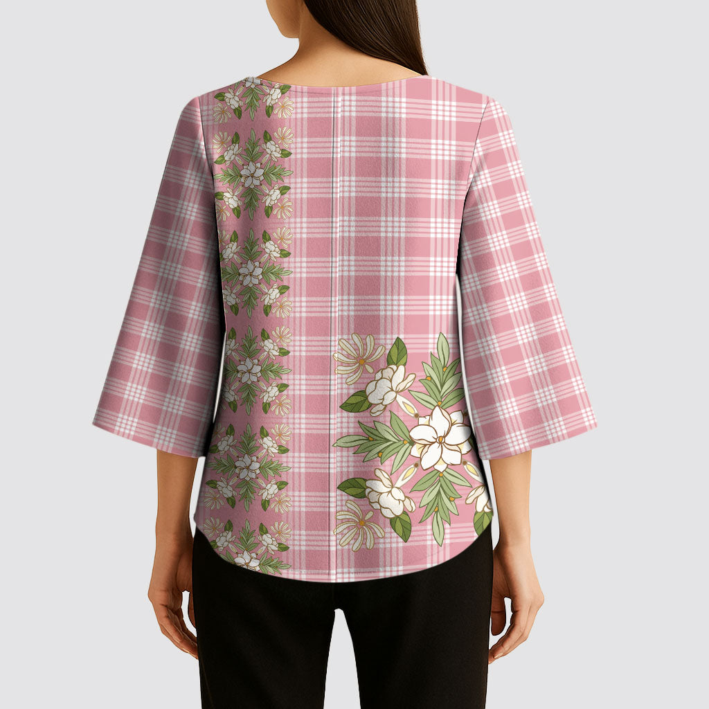 Akala Hamele Hawai'i Palaka Squares Maile Leaf Kimono Sleeve Blouse Flowers Hawaiian Quilt Patterns LT9 - Polynesian Pride